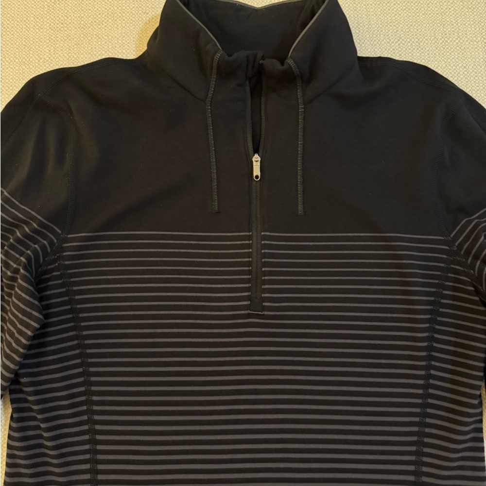 Lululemon Black and Gray Striped 1/4 Zip Pullover - Small